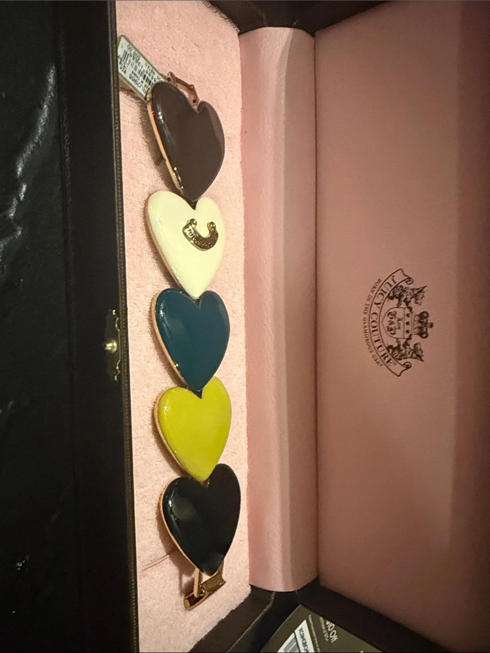 Juicy Couture Multi-Heart Bag Charm in Black, Yellow, Teal, Cream, Brown-